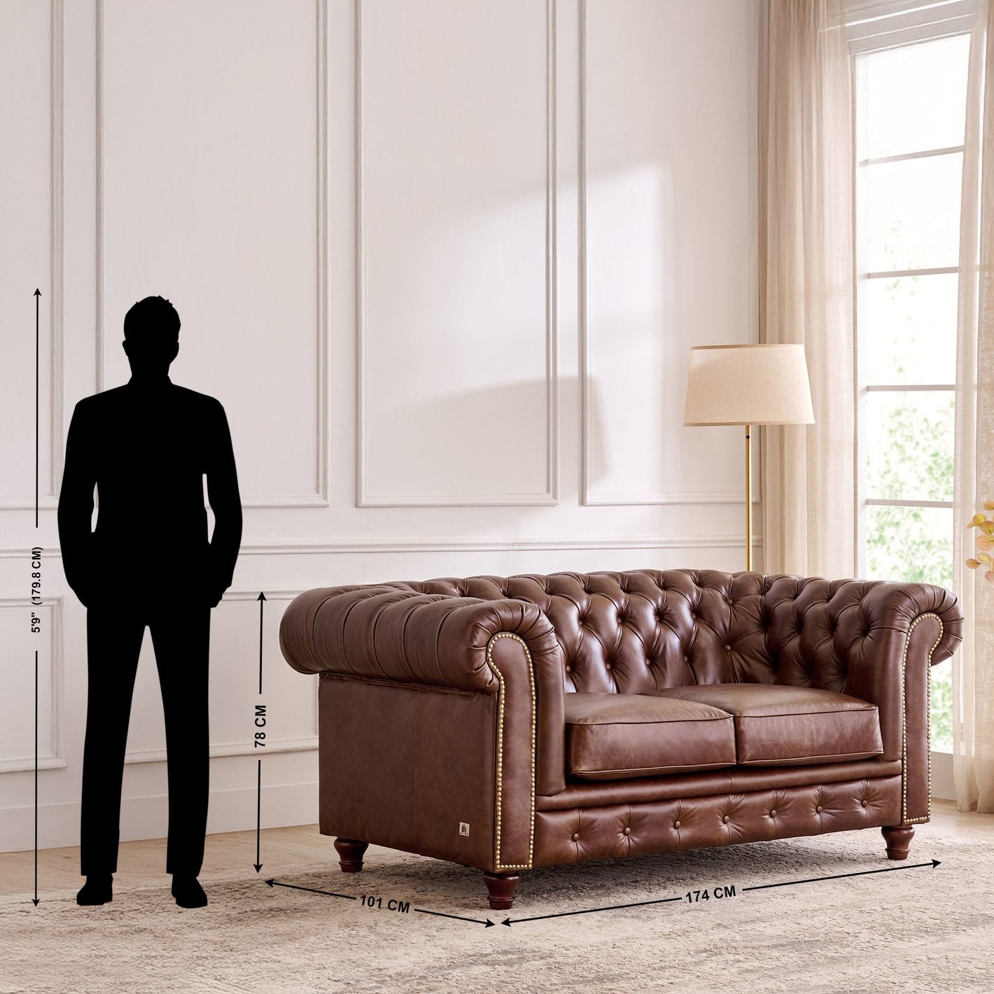Chesterfield Leatherette Sofa - 2 Seater