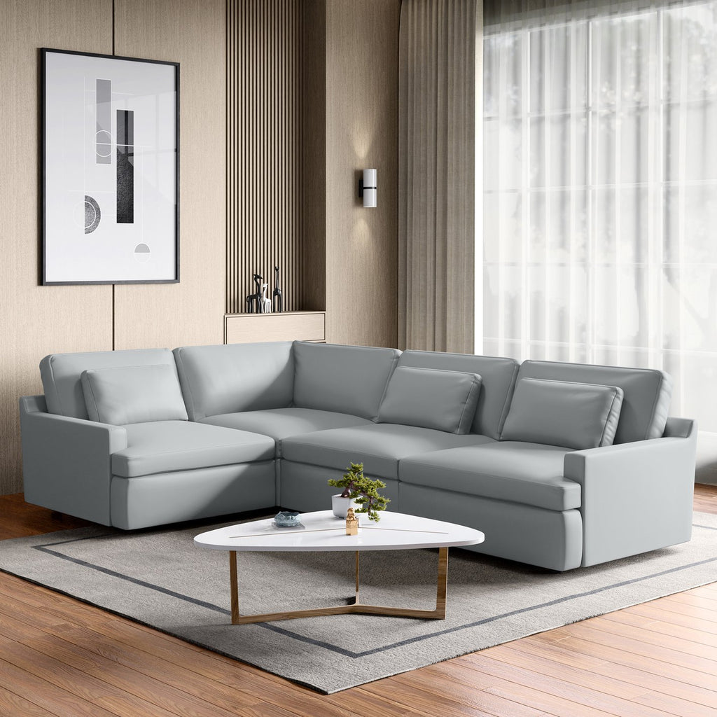 Las Vegas Half Leather 4-Seater Corner Sofa - Grey