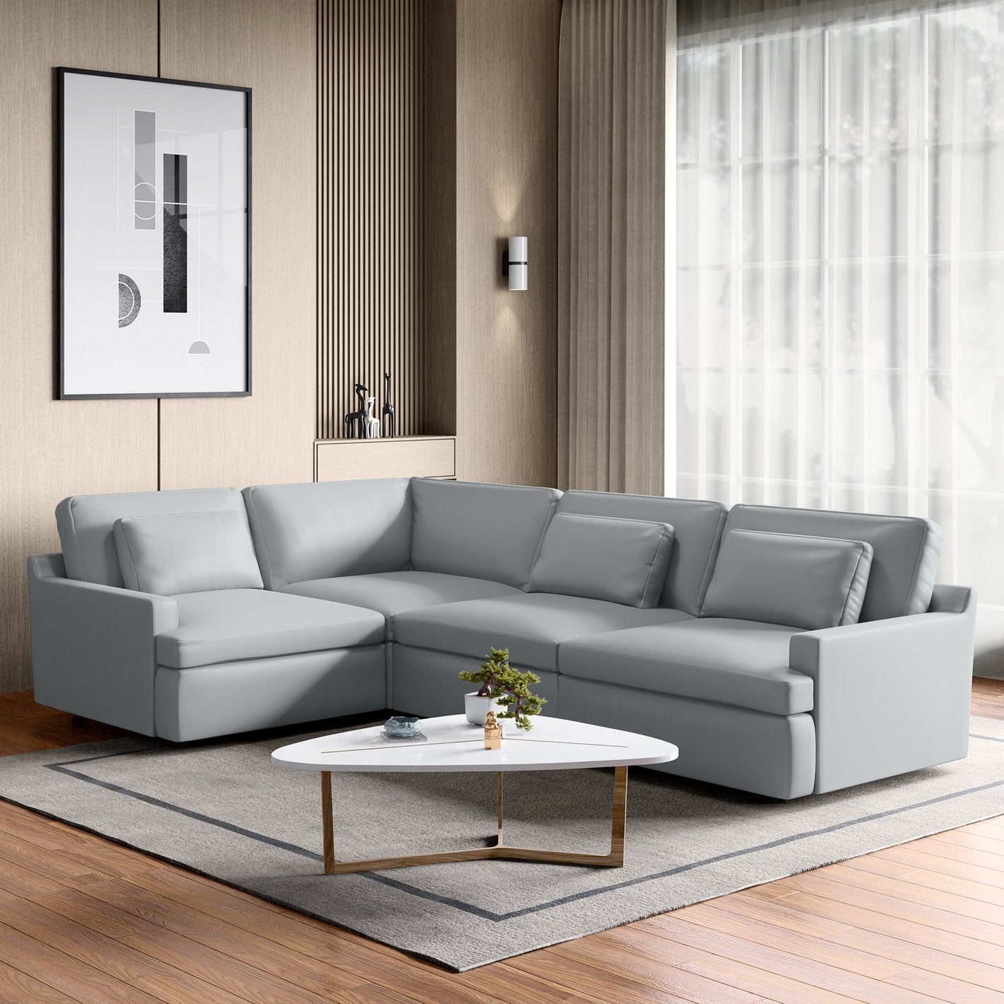 Las Vegas Half Leather 4-Seater Corner Sofa - Grey