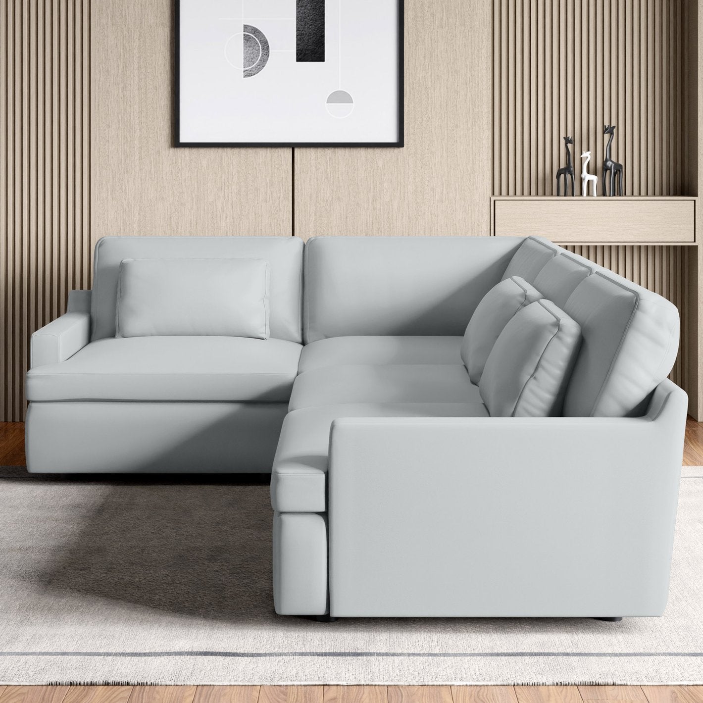 Las Vegas Half Leather 4-Seater Corner Sofa - Grey