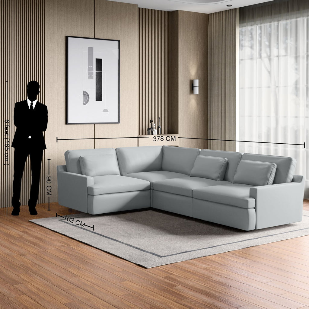 Las Vegas Half Leather 4-Seater Corner Sofa - Grey