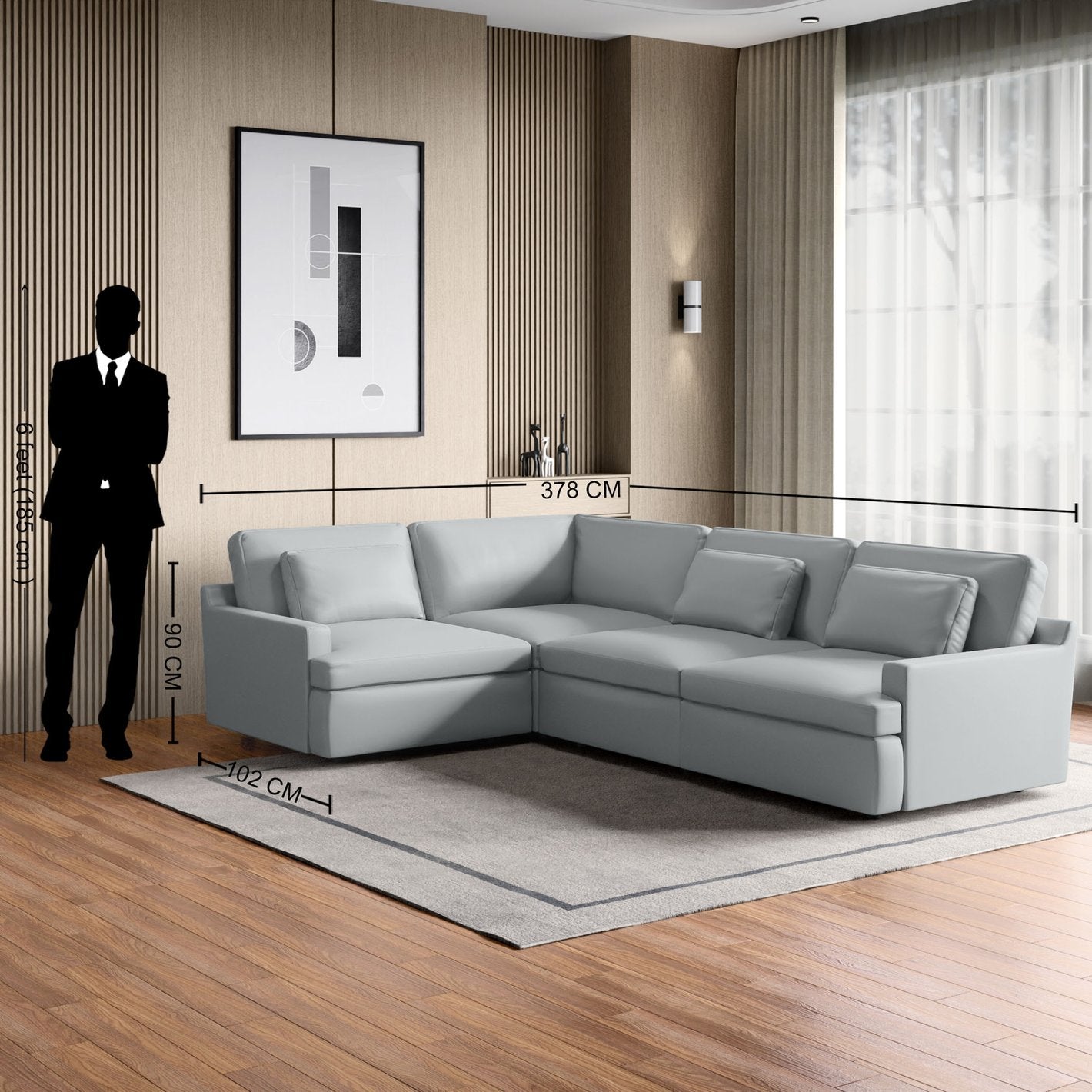 Las Vegas Half Leather 4-Seater Corner Sofa - Grey