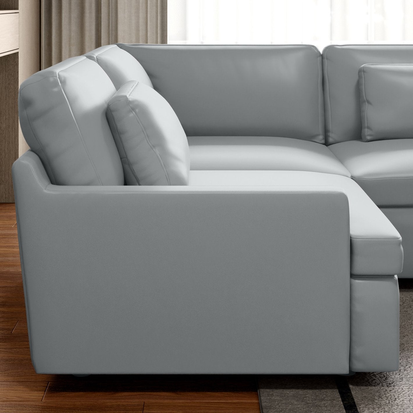 Las Vegas Half Leather 4-Seater Corner Sofa - Grey