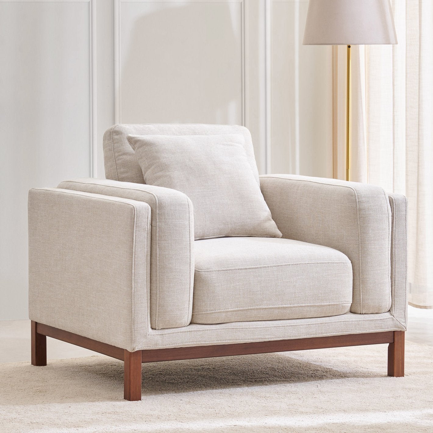 Lansbury Fabric 3-Seater Sofa with Cushion - Beige