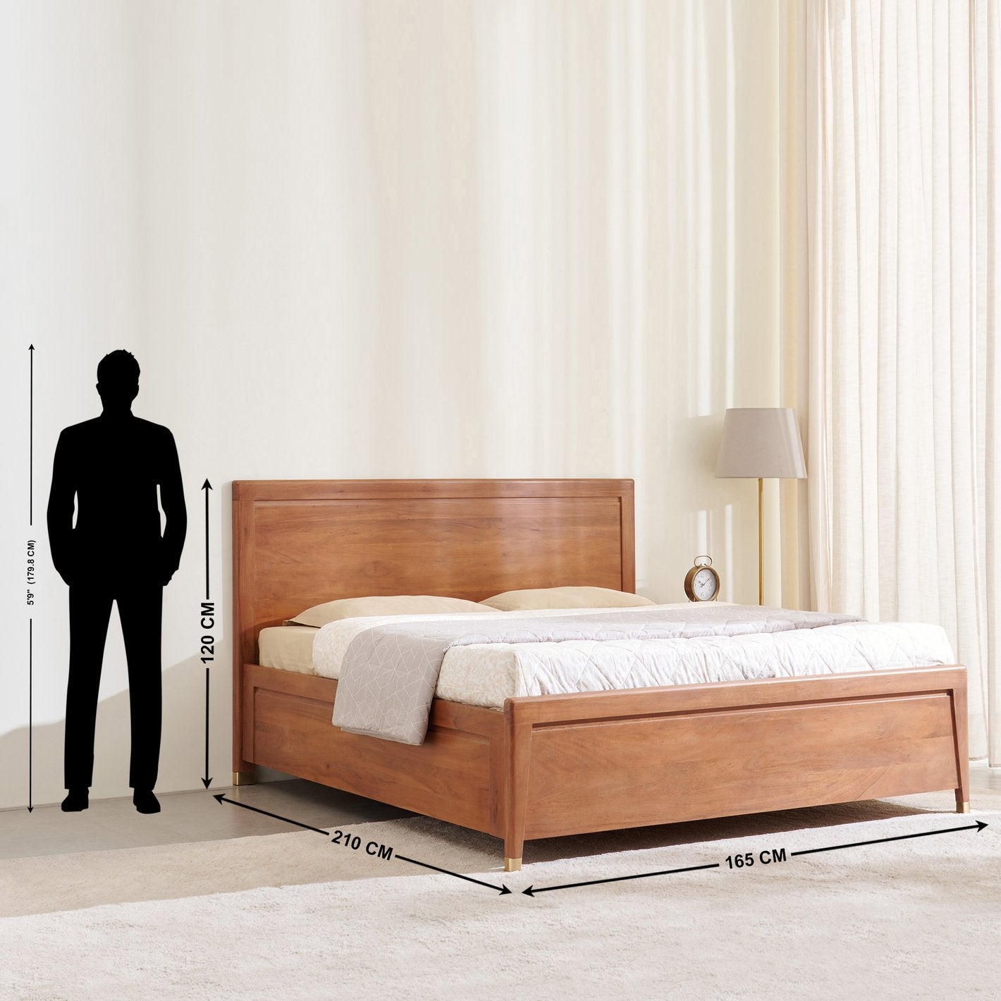 Carnival Acacia Wood Queen Bed with Hydraulic Storage