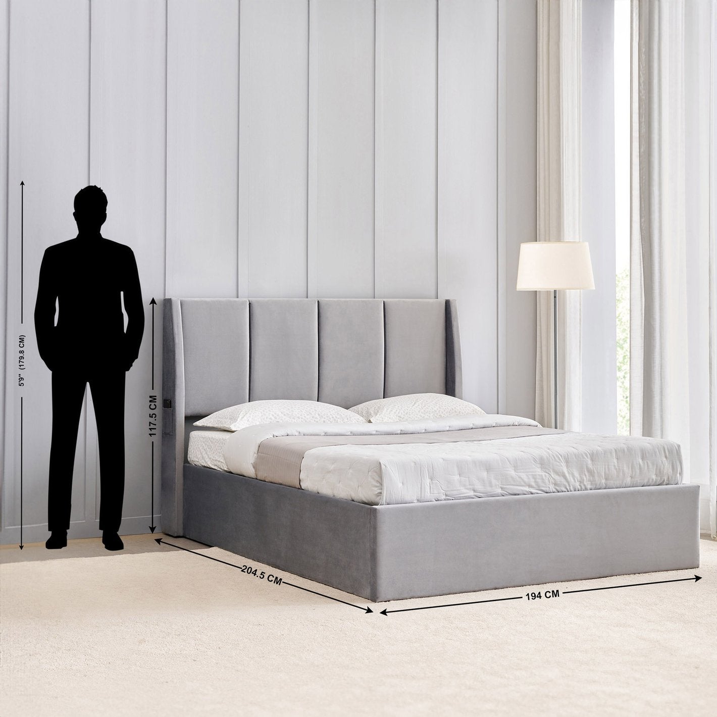 Morocco Grey Upholstered Bed