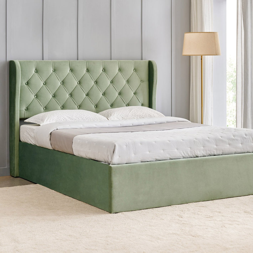 Matcha King Bed with Hydraulic Storage - Green