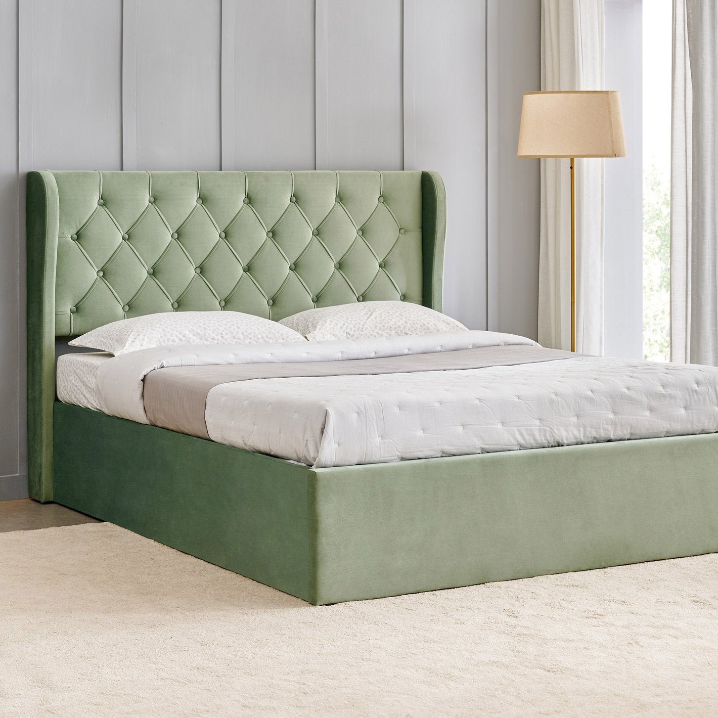 Matcha King Bed with Hydraulic Storage - Green