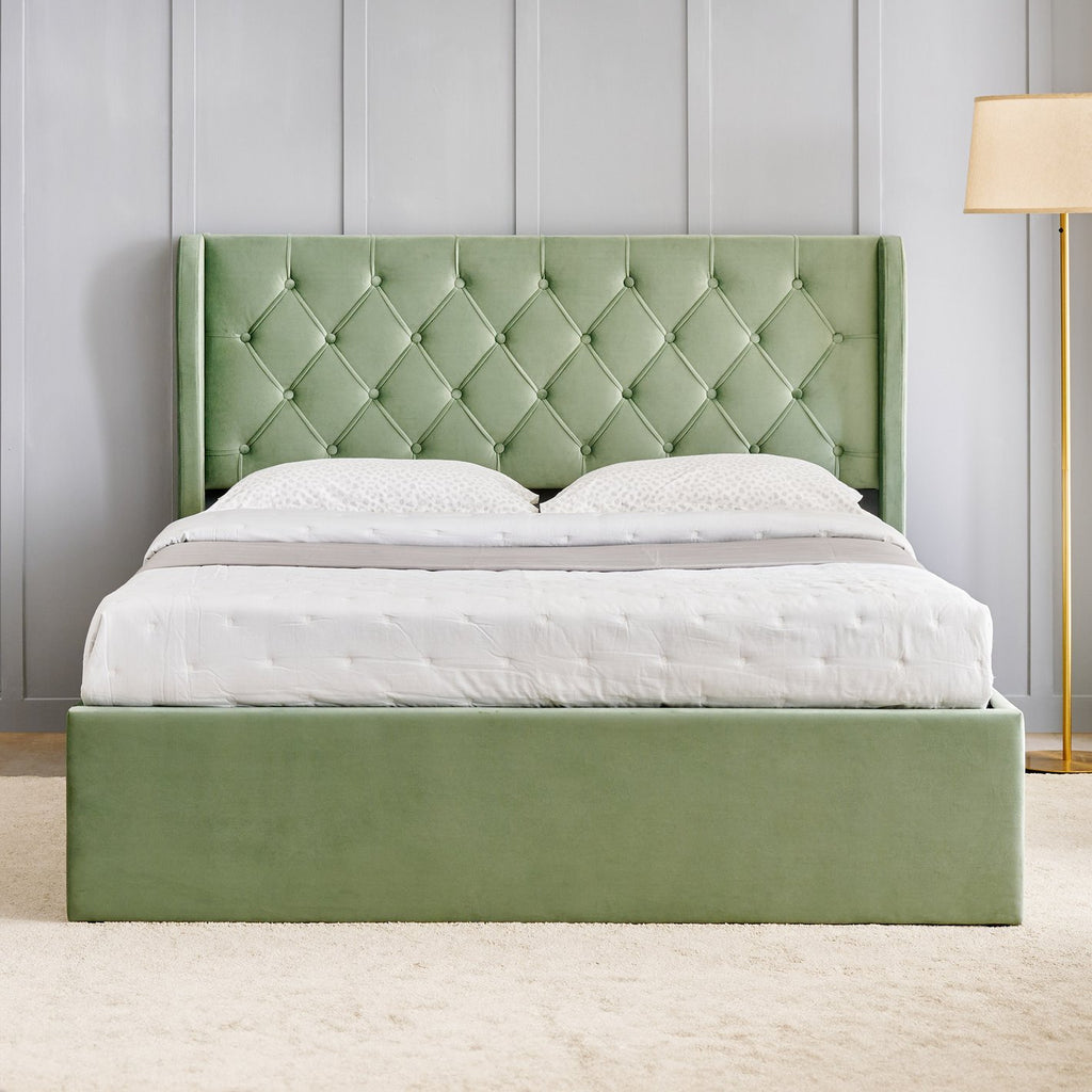 Matcha King Bed with Hydraulic Storage - Green
