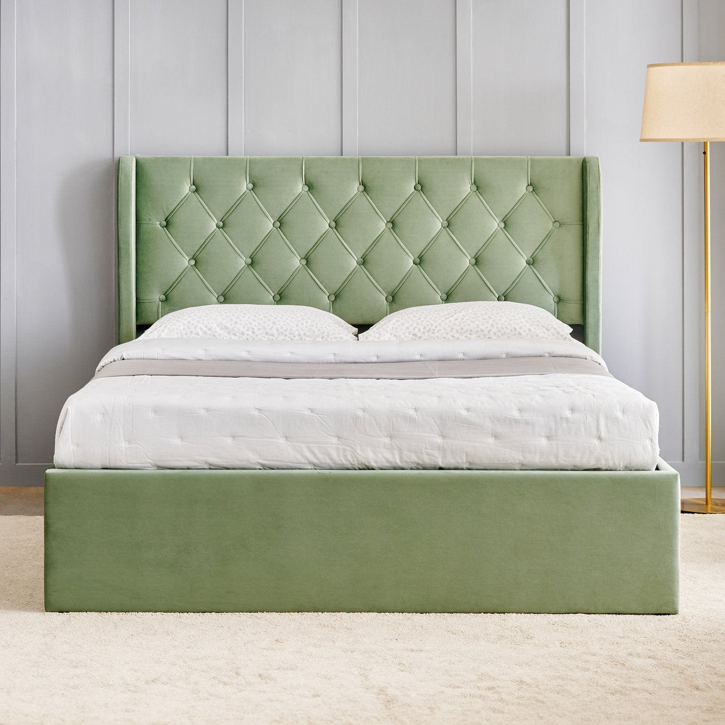 Matcha King Bed with Hydraulic Storage - Green