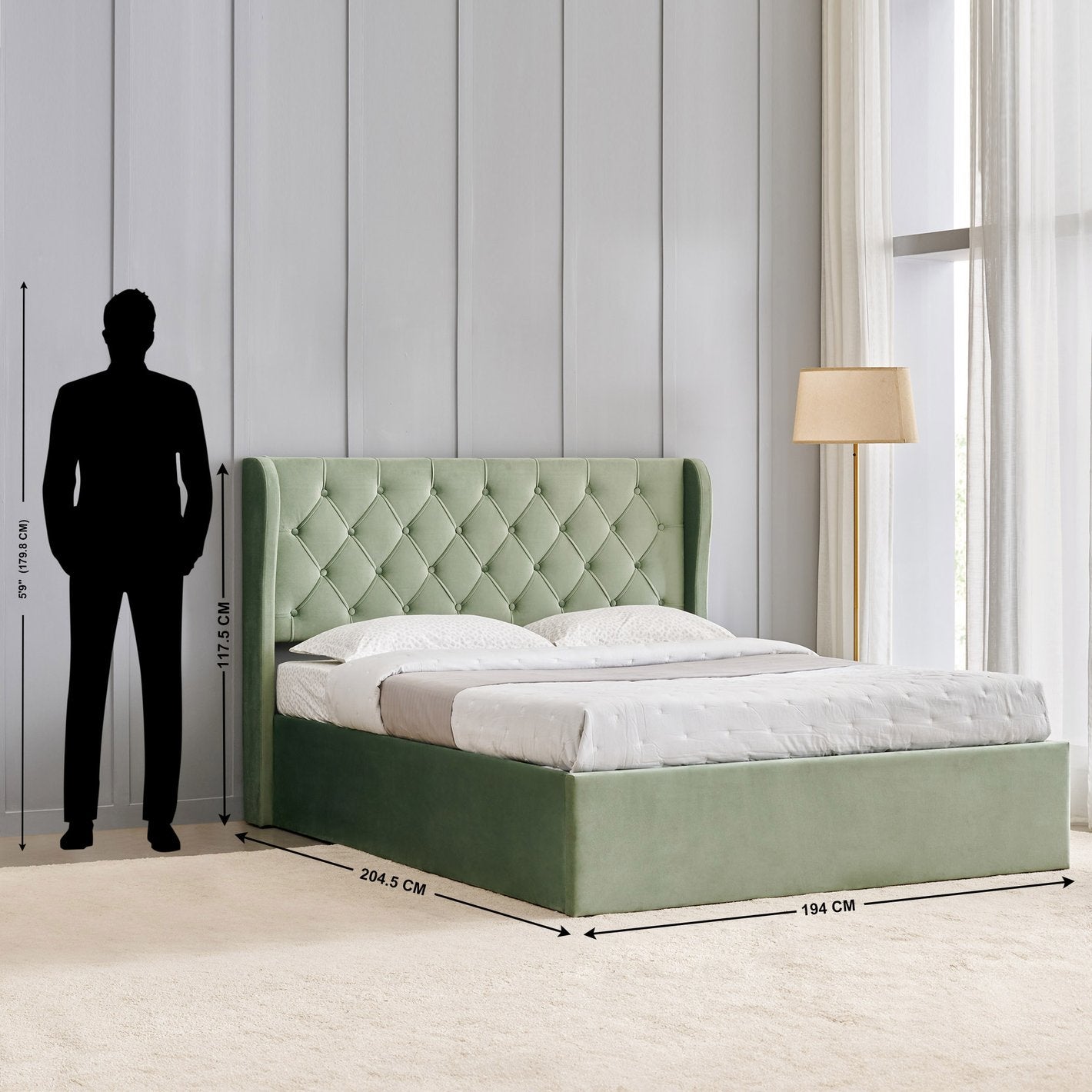 Matcha King Bed with Hydraulic Storage - Green