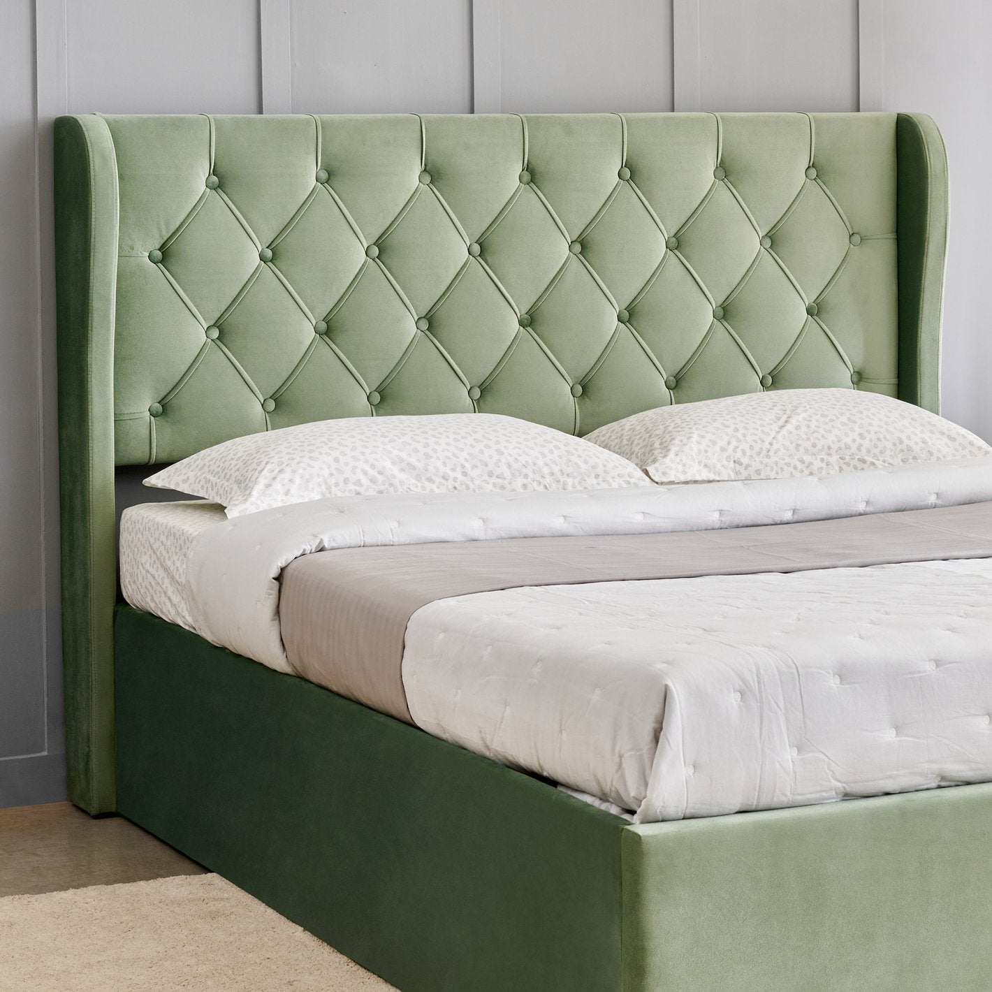 Matcha King Bed with Hydraulic Storage - Green