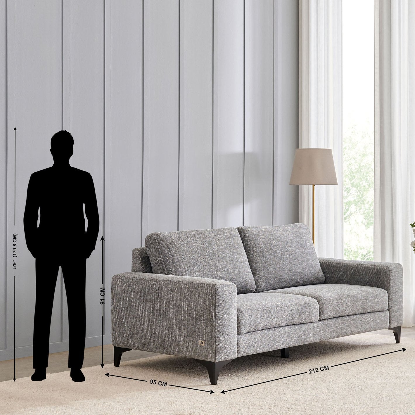 Moscow Fabric 3-Seater Sofa - Grey