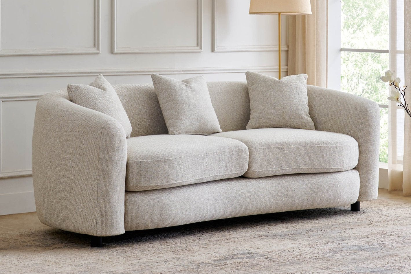 Saga Fabric 3-Seater Sofa with Cushions - Beige