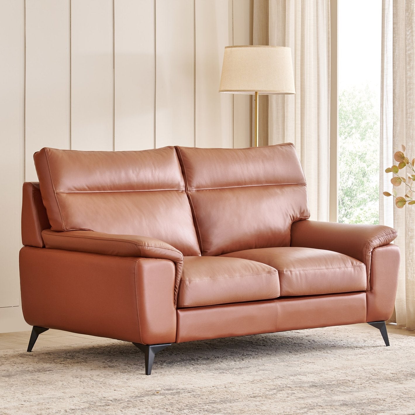 Iris Half Leather 2-Seater Sofa - Tan