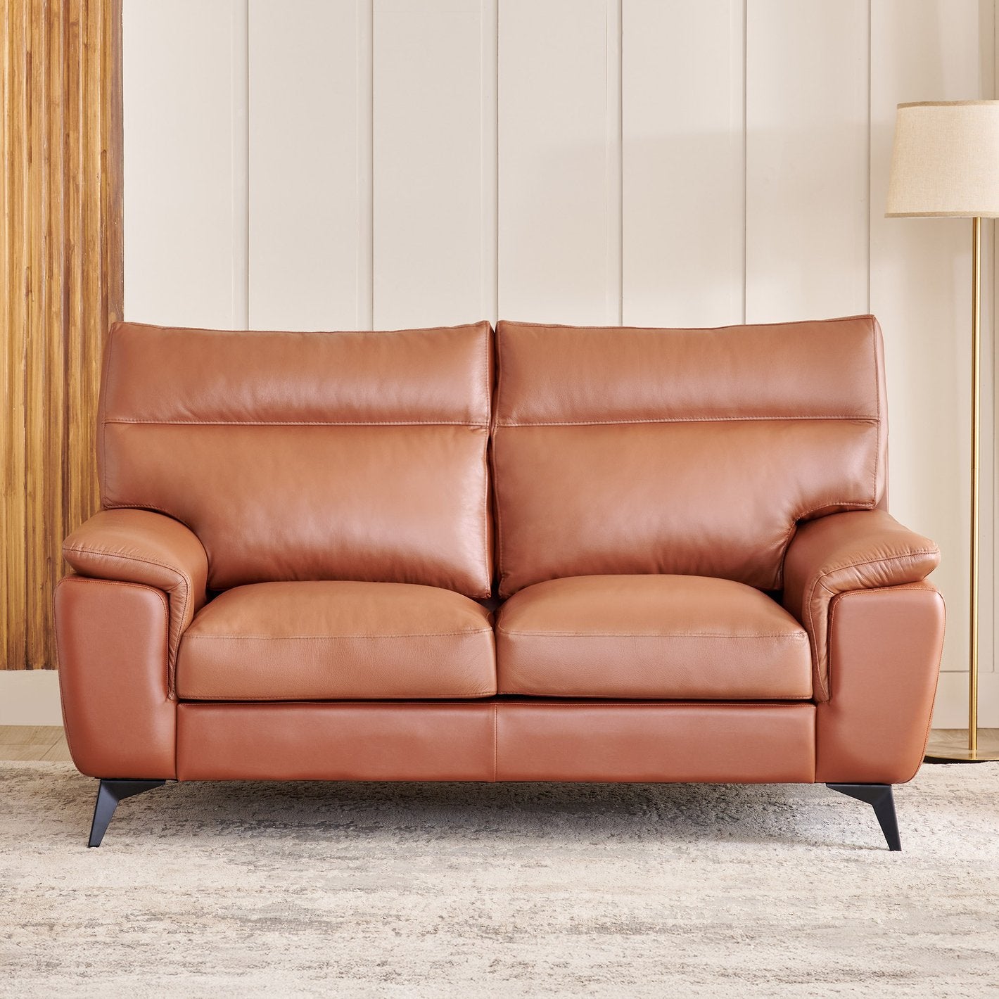 Iris Half Leather 2-Seater Sofa - Tan