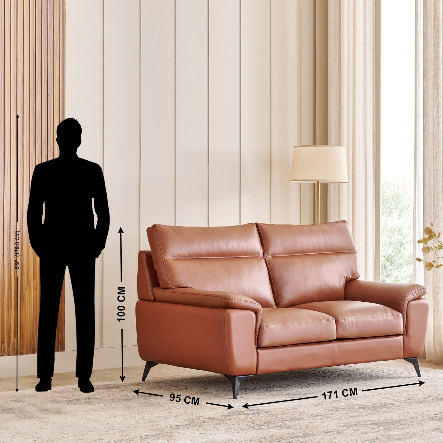 Iris Half Leather 2-Seater Sofa - Tan