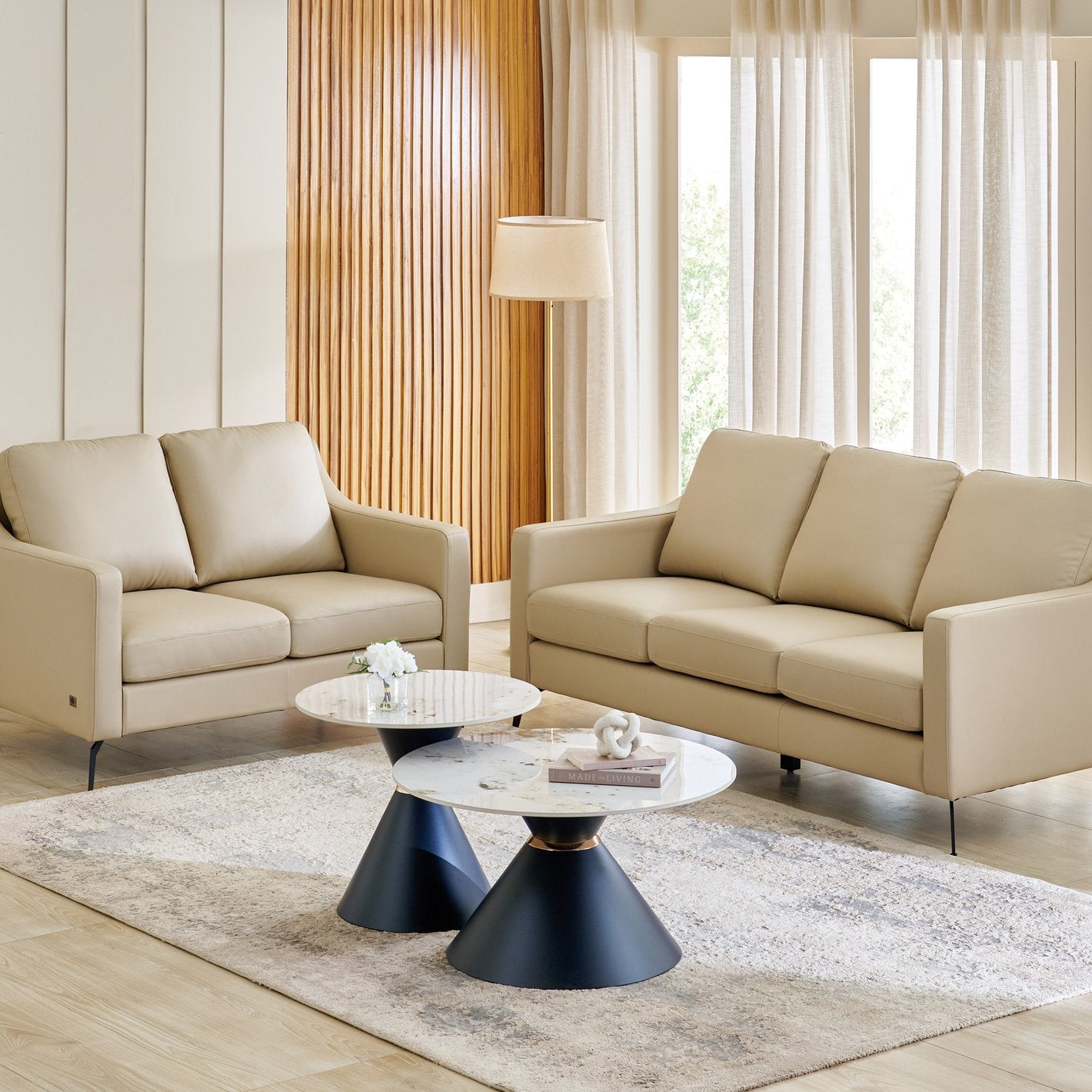 Park Half Leather 3+2 Seater Sofa Set - Cream