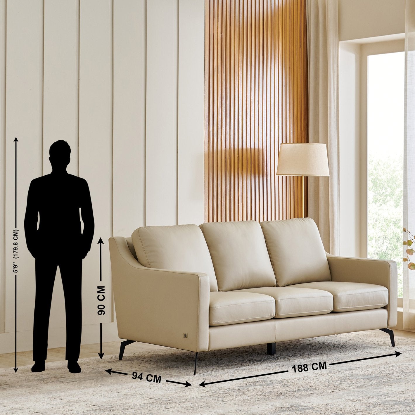 Park Half Leather 3+2 Seater Sofa Set - Cream