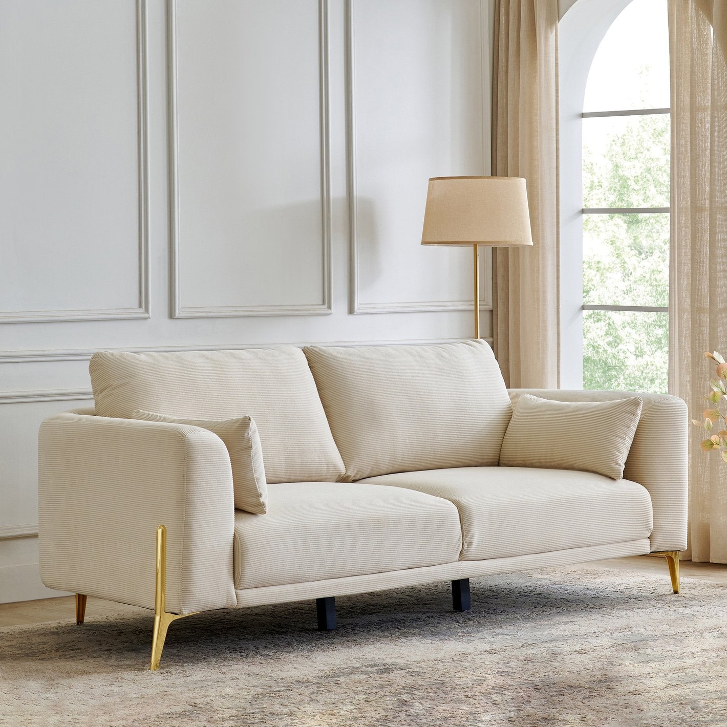 Primus Fabric Sofa - 3 Seater with Cushions - Cream