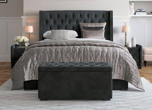 Deacon Grey Velvet Upholstered Double Bed