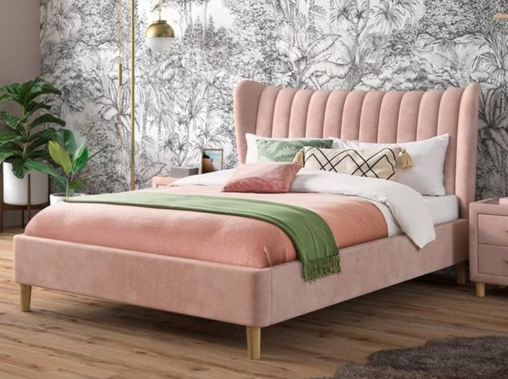 Knox Velvet Pink Upholstered Bed