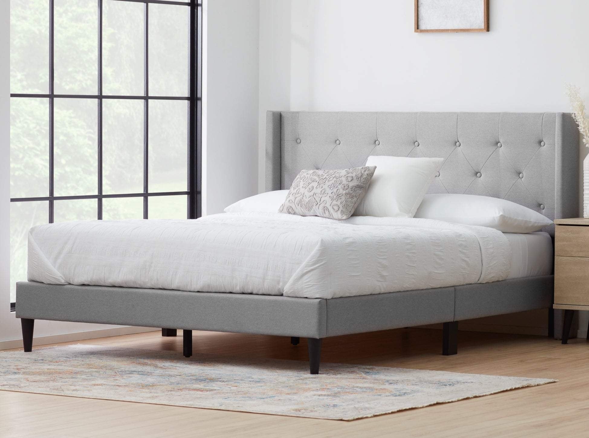 Palermo Upholstered Fabric Double Bed in Grey Colour