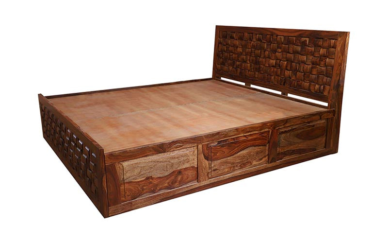 Woodway Sheesham Solid Wood Double Bed with Storage