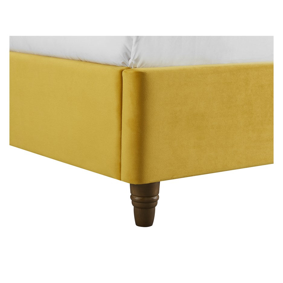 Lexie Double Bed in Mustard Yellow Velvet without storage