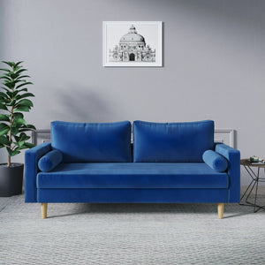 Moderno Leisure Velvet Fabric Sofa with Chaise Couch Wood Legs for Livingroom