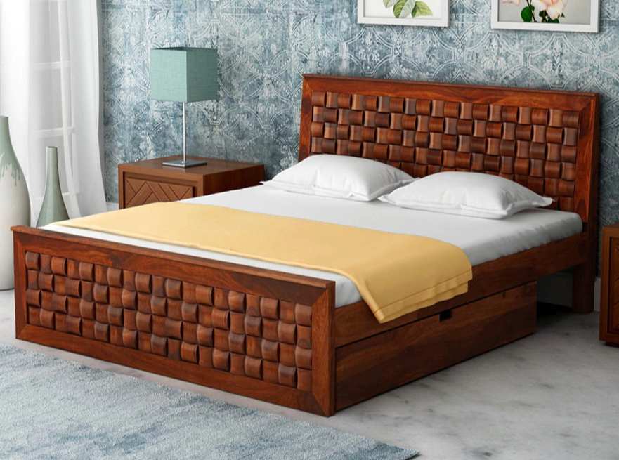 Woodway Sheesham Solid Wood Double Bed with Storage – WoodPeckerz Furniture