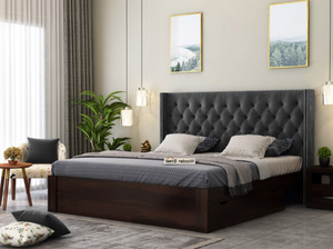 Drewno Upholstered Bed With Storage Grey