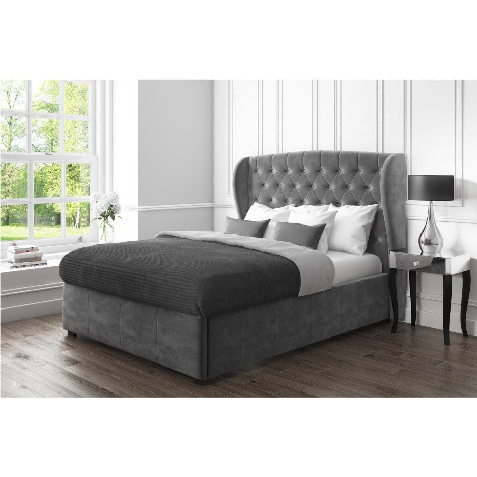 Sicily Upholstered Fabric Double Bed with Storage