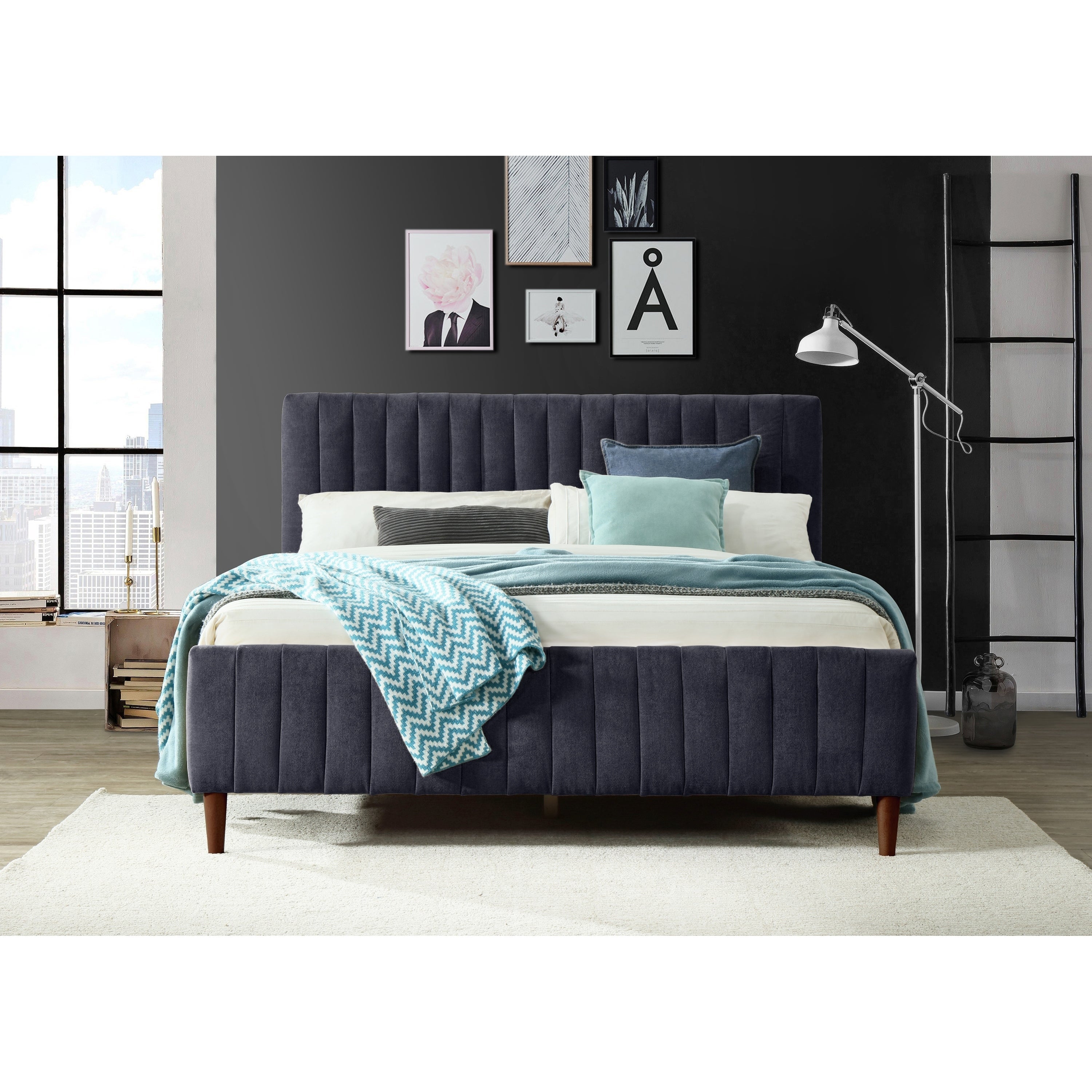 Florence Upholstered Blue Double Bed