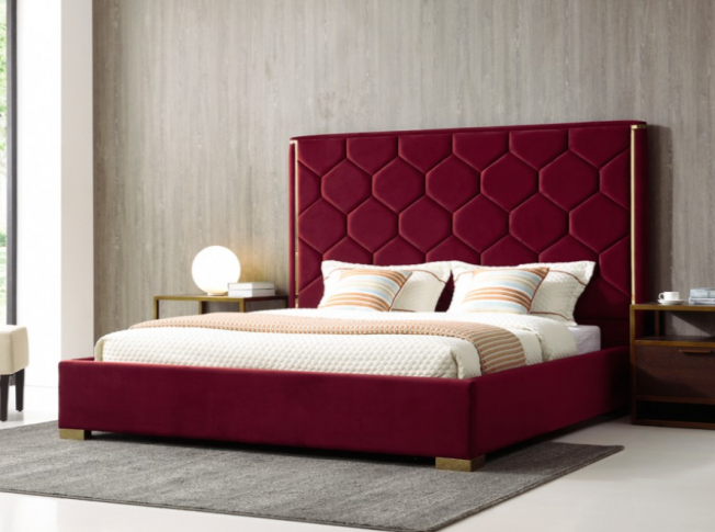 Paris Designer Geometric Double Bed with Gold Lining