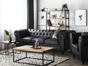 Leatherette Chesterfield Sofa (Black)