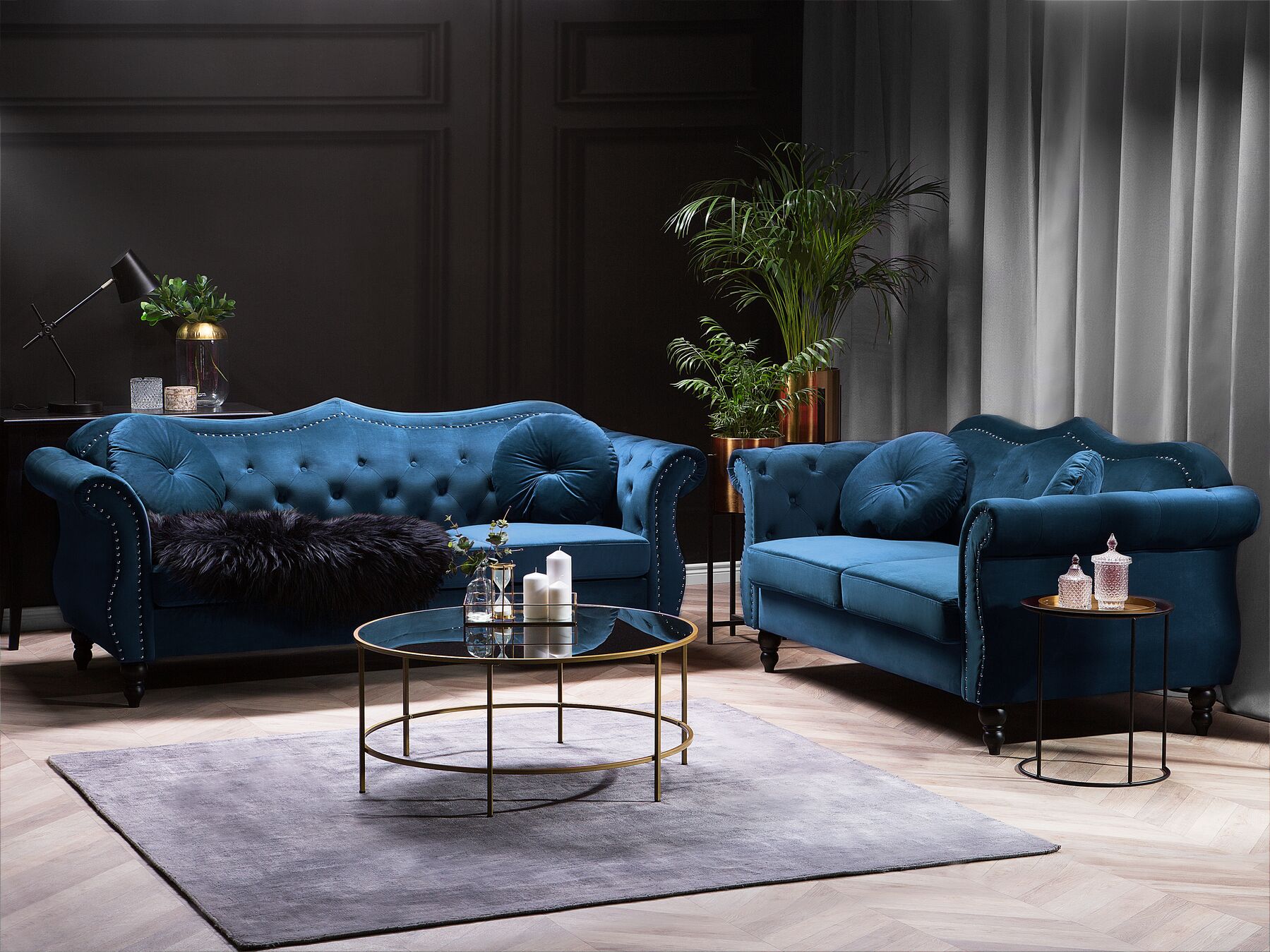 Skien Velvet Sofa Set Cobalt Blue (3 + 2 Seater Set)
