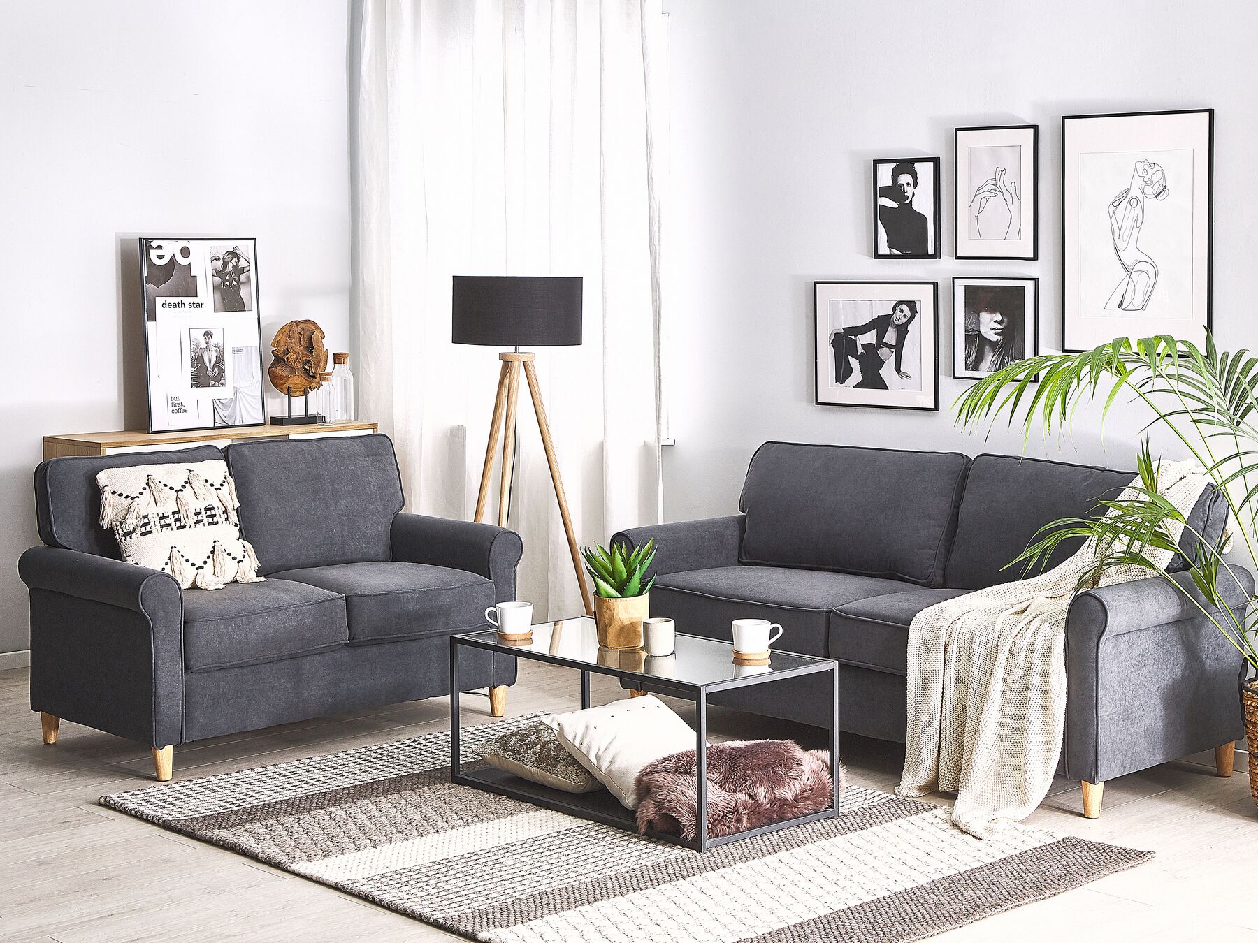 Ronneby Velvet Sofa Set Grey