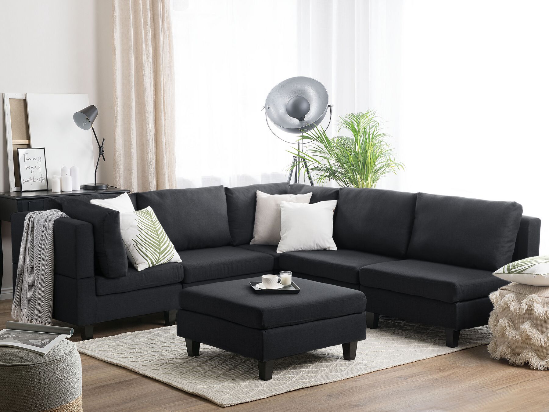 Fevik 5 Seater Modular Fabric Corner Sofa with Ottoman