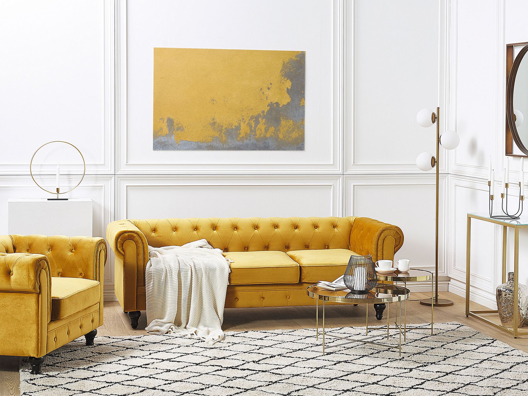 Chesterfield Upholstered Sofa (Mustard)